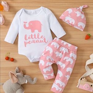 Newborn Cotton Bodysuit set w/ Matching Pants & Hat